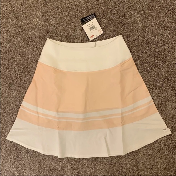 Puma Womens Powershape Skort Size XS Long Pink White Striped Golf Tennis NWT $75 - Picture 2 of 12